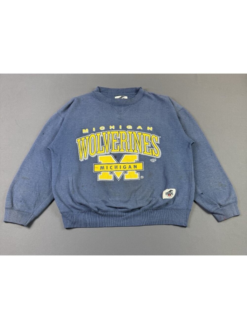 Rare Vintage 90s Michigan Wolverines Sun Fade Ravens Crewneck Sweater NCAA Large